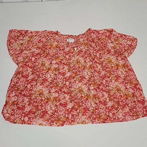 NEW 2X CORAL PINK FLORAL STRETCH TOP CANDICE CAMERON NWT - Picture 1 of 4